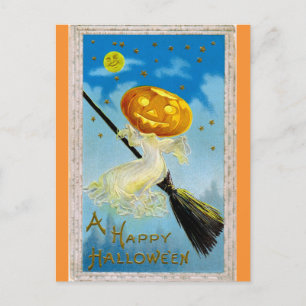 Carte Postale Vintage Happy Halloween Citrouille sorcière