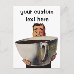 Carte Postale Vintage Happy Man Boire la Coupe Géante de Café