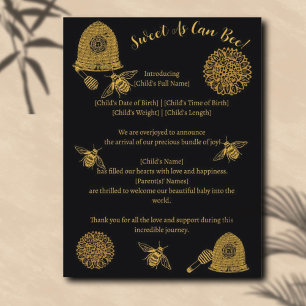 Carte Postale Vintage Honeypeb Bee Black Faire-part de naissance