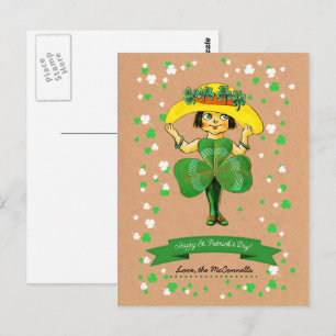 Carte Postale Vintage irlandaise fille Nom personnalisé St. Patr