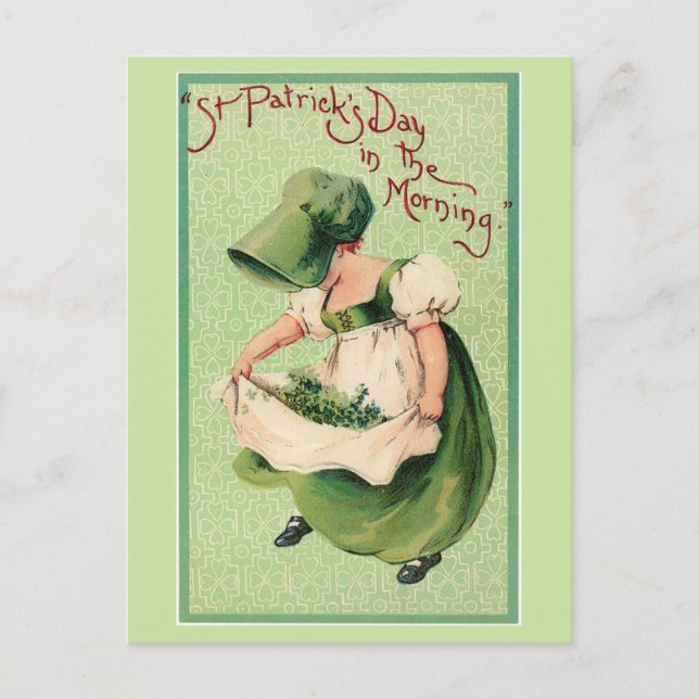 Carte Postale Vintage irlandaise ramasseuse Shamrock (Devant)