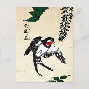 Carte Postale Vintage japonais Bird et Wisteria