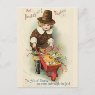 Carte Postale Vintage Joueur de pèlerins Thanksgiving avec broue