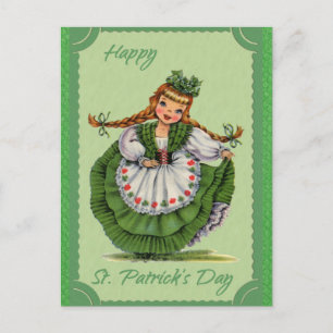 Carte Postale Vintage Jour de la Saint Patrick irlandaise fille 