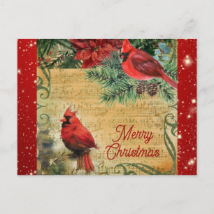 Carte Postale Vintage Joyeux Noël Cardinal Music