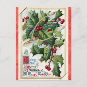 Carte Postale Vintage Joyeux Noël Joyeux Nouvel An Happy Holly