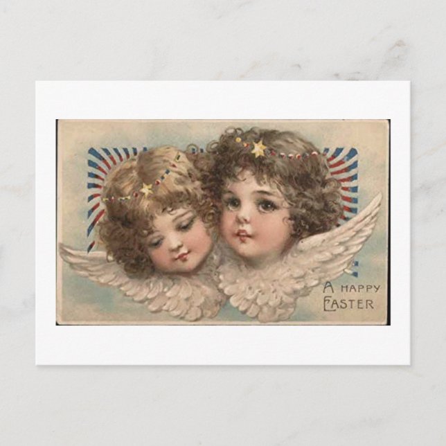 Carte Postale Vintage Joyeux Pâques Pair de Cherubs (Devant)