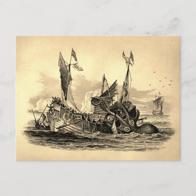 Carte postale vintage Kraken Attack (Devant)
