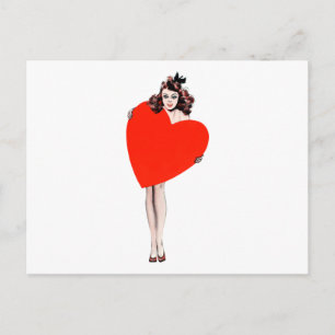 Carte Postale Vintage Lady Holding Coeur d'Amour