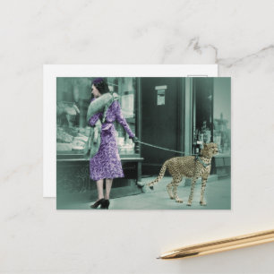 Carte Postale Vintage Lady Window Shopping pendant la marche Che
