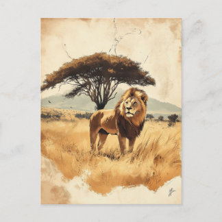 Carte Postale Vintage Lion dans la savane d'Afrique du Sud