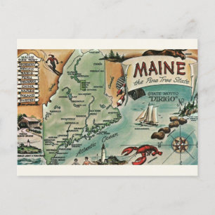 Carte postale vintage Maine Map