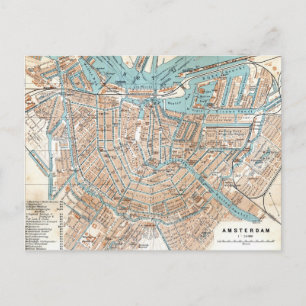 Carte Postale Vintage Map of Amsterdam (1905)