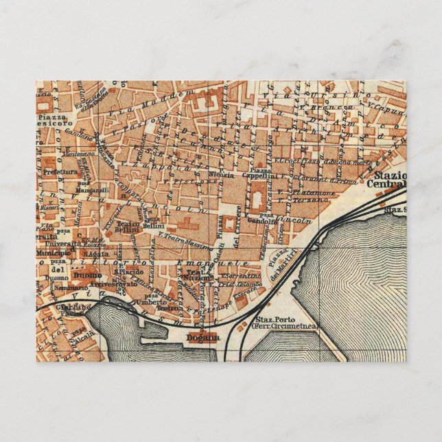 Carte Postale Vintage Map of Catania Italy (Devant)