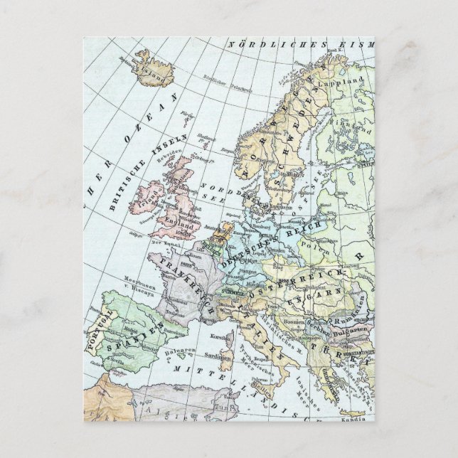 Carte Postale Vintage map of Europe (1899) (Devant)