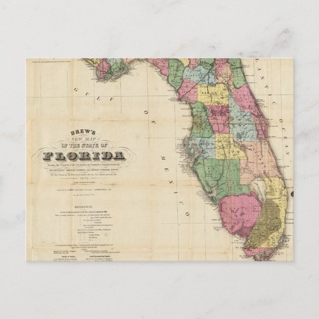 Carte Postale Vintage Map of Florida (1870) (Devant)