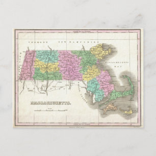 Carte Postale Vintage Map of Massachusetts