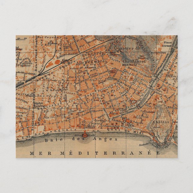 Carte Postale Vintage Map of Nice (Devant)