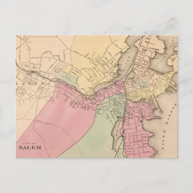 Carte Postale Vintage Map of Salem Massachusetts (Devant)