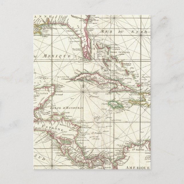 Carte Postale Vintage Map of the Caribbean (Devant)