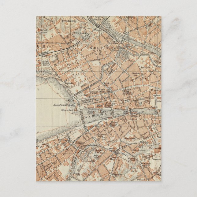 Carte Postale Vintage Map of Zurich Switzerland (Devant)