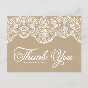 Carte postale vintage Merci en dentelle Brocade