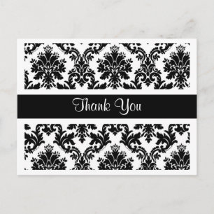 Carte Postale Vintage Merci noir et blanc Damas Floral