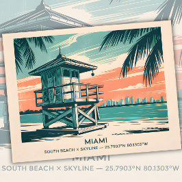 Carte Postale Vintage Miami Floride South Beach Skyline Travel