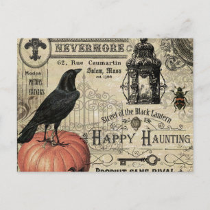 Carte Postale vintage moderne halloween citrouille et croix