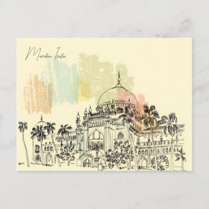 Carte Postale Vintage Mumbai, Inde Tourisme d'aquarelle de voyag