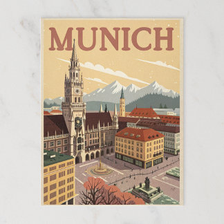 Carte Postale Vintage Munich Marienplatz & Alpes