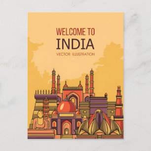 Carte Postale Vintage New Delhi, Inde Voyage aquarelle rétro