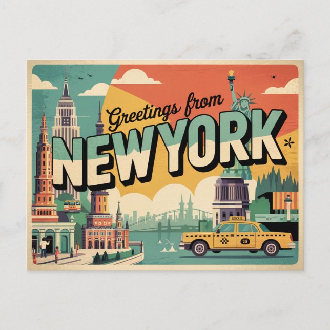 Carte postale vintage New York | Salutations de (Devant)