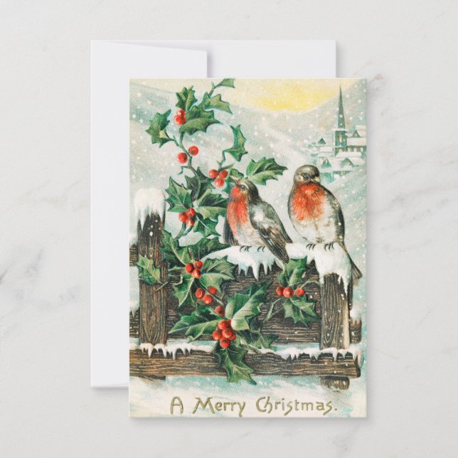 Carte postale Vintage Noël Avec Robins (Devant)