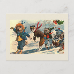 Carte postale Vintage Noël "Chiens sur glace"