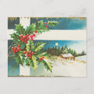 Carte Postale Vintage Noël Holly Mistletoe