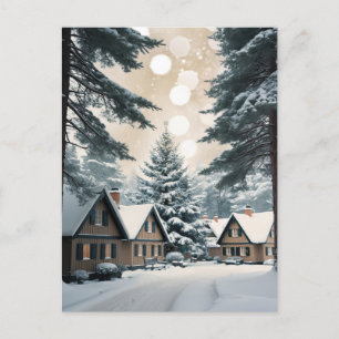 Carte Postale Vintage Noël merveilleux village dans la forêt