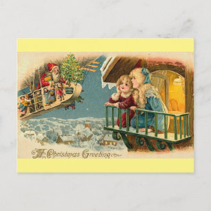 Carte Postale Vintage Noël père Noël en ballon d'avion