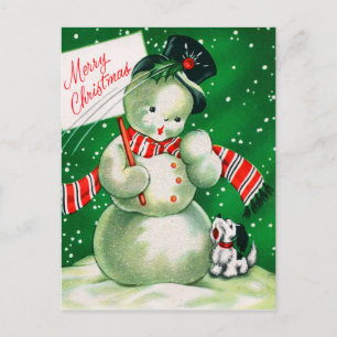 Carte postale Vintage Noël rétro snowman