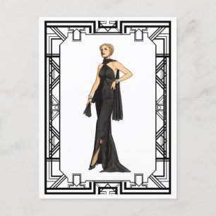 Carte Postale Vintage noir et blanc 1930 Silk Gown mode