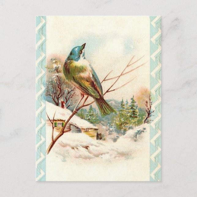 Carte Postale Vintage oiseau bleu hiver (Devant)