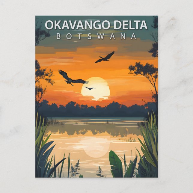 Carte Postale Vintage Okavango Delta Botswana Travel (Devant)