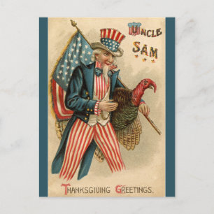 Carte Postale Vintage Oncle Sam avec un drapeau turc et américai