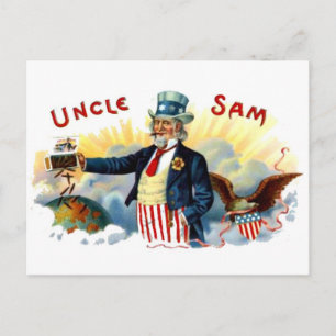 Carte Postale Vintage Oncle Sam Cigar Box Étiquette Juillet 4