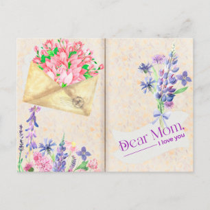 Carte Postale Vintage Open Book Style Art avec Floral Maman