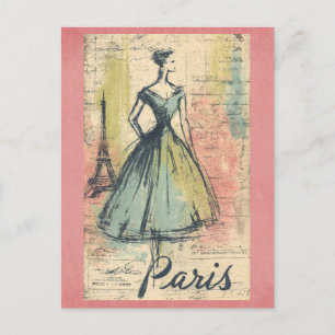 Carte Postale Vintage Paris France Tour Eiffel Mode française