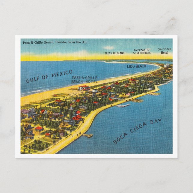 Carte Postale Vintage Pass-a-Grille, vue aérienne Floride (Devant)