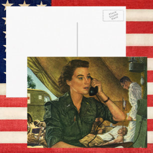 Carte Postale Vintage Patriotic, Medical Nurse on Phone