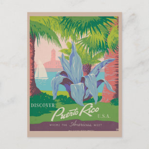 Carte Postale Vintage Porto Rico Retro Beach Travel