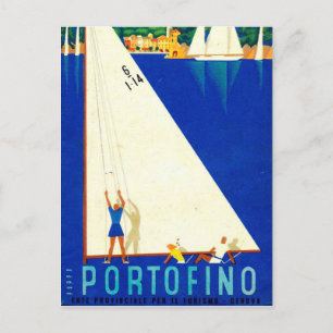 Carte Postale Vintage Portofino Bleu Mer Blancs Tourisme